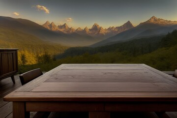 A Wooden Table Sitting On Top Of A Wooden Deck