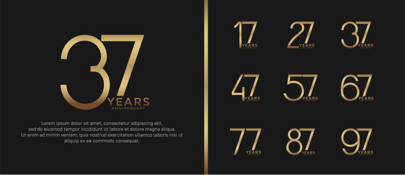 set of anniversary logo gold color on black background for celebration moment