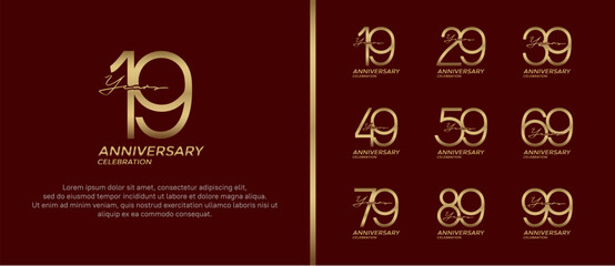 set of anniversary logo golden color on red background for celebration moment