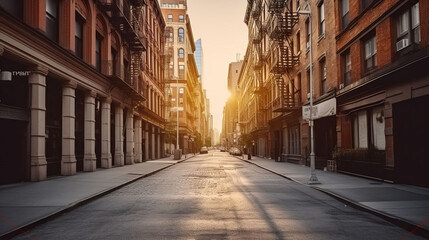 Fototapeta na wymiar A Captivating Empty Street Bathed in the Warmth of Sunset. Generative AI