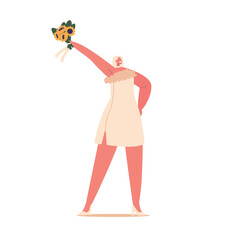 Radiant Bride Character Holding A Beautiful Bouquet Of Flowers, Adding Elegance And Charm To Her Wedding Ensemble