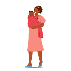 Mother Character Carrying Her Baby In A Sling, Providing Closeness And Convenience While Keeping The Baby Safe