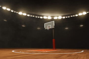 Empty basketball court on 3d illustration - obrazy, fototapety, plakaty