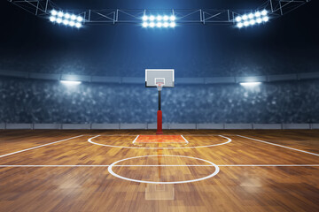 Basketball court on 3d illustration - obrazy, fototapety, plakaty