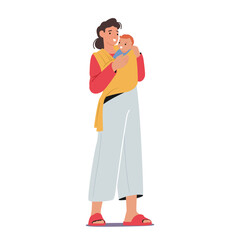Nurturing Connection, A Mother Character Carrying Her Baby In A Sling, Providing Comfort, Closeness, And Convenience