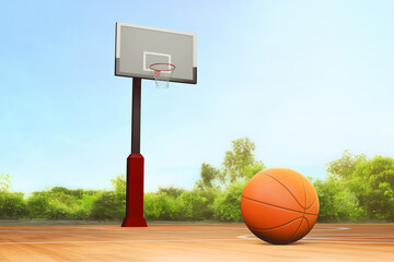 Basketball court on 3d illustration