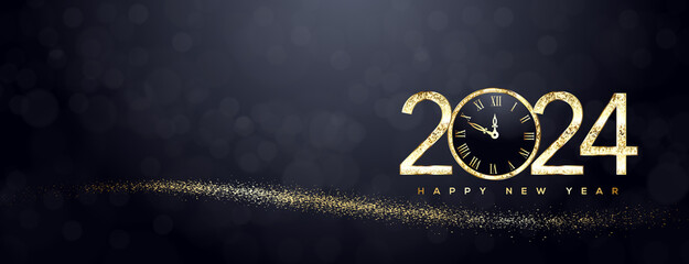 Fototapeta na wymiar 2024 Happy New Year, Gold Greeting Card