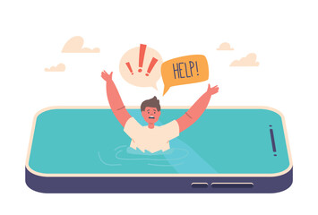 Child Drowning In The Smartphone Screen Refers To The Growing Concern Of Excessive Screen Time Negatively