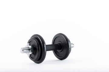 Fototapeta na wymiar dumbbell and metal weights isolated on white background.