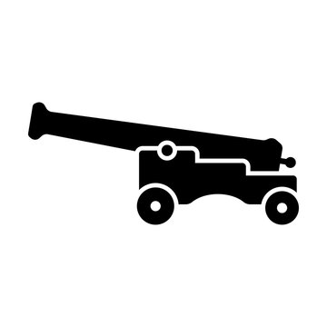 recommend clip art: Old gun icon. Ship cannon. Black silhouette. Side view. Vector simple flat graphic illustration. Isolated object on a white background. Isolate.