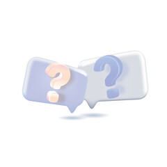 3d question mark icon sign or ask FAQ and QA answer solution information. 3d doubt talk icon vector render illustration