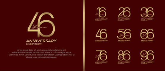 set of anniversary logo golden color on red background for celebration moment