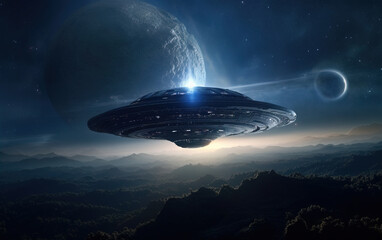 Fototapeta na wymiar Alien spacecraft descending on earth,created with generative ai tecnology.