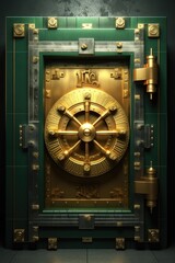 bank vault door with a money symbol, created with generative ai