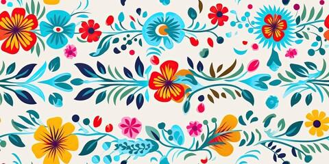 Fototapeta na wymiar Flor Mexicano: Ethnic Embroidery Fiesta Mexican Embroidery Generative Ai Digital Illustration