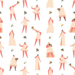 Obraz na płótnie Canvas Seamless Bridal Pattern, A Charming And Elegant Design Featuring Brides In Various Poses And Wedding Attire