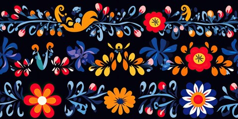 Folkloric Fiesta: Embroidered Floral Delights Mexican Embroidery Generative Ai Digital Illustration