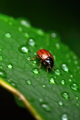 Fototapeta premium close-up of a ladybug on a green leaf, created with generative ai