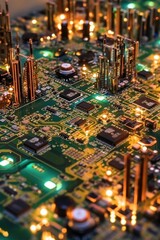 Obraz premium close-up of circuit board with glowing led lights, created with generative ai