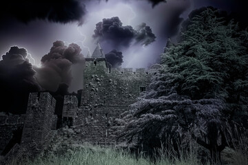 Medieval castle during storm