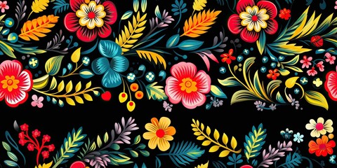 Vibrant Mexican Floral Embroidery: A Tapestry of Cultural Heritage Mexican Embroidery Generative Ai Digital Illustration