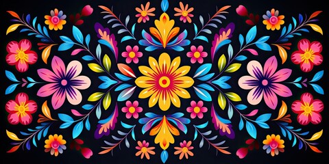 Fototapeta na wymiar Enchanting Fiesta: Mexican Flower Traditional Pattern Mexican Embroidery Generative Ai Digital Illustration