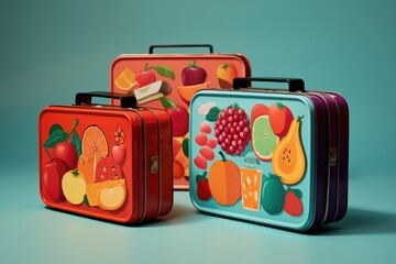 school lunch boxes on a blue background, Generative AI