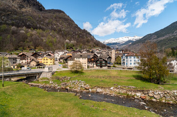 Fototapeta na wymiar View of the small village Chironico, is a fraction of the municipality of Faido, in the Canton of Ticino, district of Leventina, Switzerland