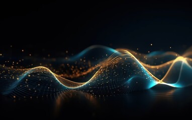 abstract futuristic background with Gold blue glowing neon moving high speed wave lines. AI Generative