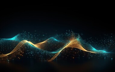 Fototapeta na wymiar abstract futuristic background with Gold blue glowing neon moving high speed wave lines. AI Generative