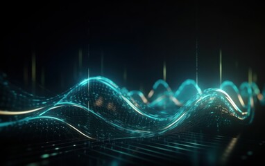 abstract futuristic background with green blue glowing neon moving high speed wave lines. AI Generative