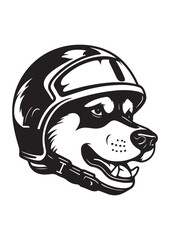 dog in motorcycle helmet,black and white vector design dog illustration,suitable for tattoo and print,t shirt printed,dog logo