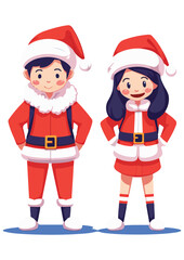 christmas,red and white costume,christmas vector,christmas lovers,man and woman vector illustration,man and woman figure dressed in santa claus costume,editable eps file.print ready design