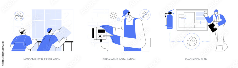 Sticker fire protection system abstract concept vector illustrations.