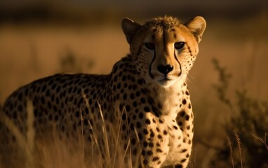 Cheetah stalking fro prey on savanna. AI Generative