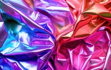Iridescent foil texture background. Holographic wrinkled surface. AI Generative