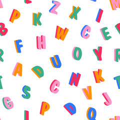Alphabets pattern. Gift wrapping paper. Bright letters for notebook covers, prints, wallpapers. Bed sheets and interior. School and learning theme