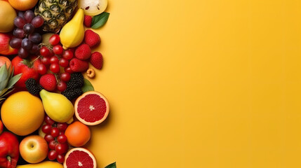 fruits and vegetables on yellow background