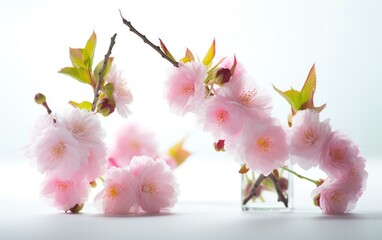 Pink sakura in springtime , white background. AI Generative