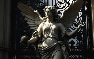 Fototapeta premium Majestic angel guarding the gate of Heaven. AI Generative