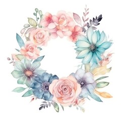 Water Color Pastel Flower and bloom, Wedding decorative perfect rectangle frame border. AI Generative