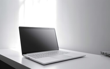 White blank laptop with white light background. AI Generative