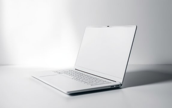 White blank laptop with white light background. AI Generative