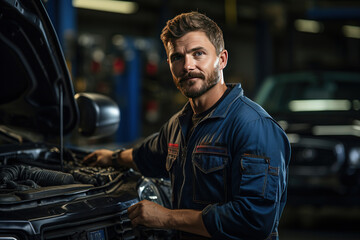 Master of Machines: A Car Mechanic's Portrait in a Well-Equipped Garage