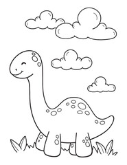 Cartoon cute dinosaur Brontosaurus. Coloring book page with colorful template for kids. Vector isolated illustration. For coloring book, print, game, party, design © Elizabeth