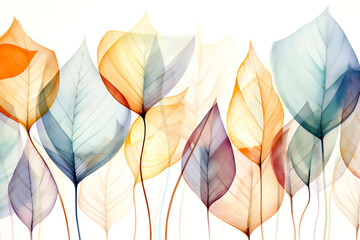 Watercolor background with abstract shape boho foliage line art drawing in golden shades. Abstract Plant Art design for print, cover, wallpaper, wall. Generative Ai content.