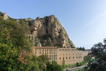 Fototapeta na wymiar Mountain range of Montserrat, the most impressive sedimentary rocks in Barcelona, over Montserrat Monastery.