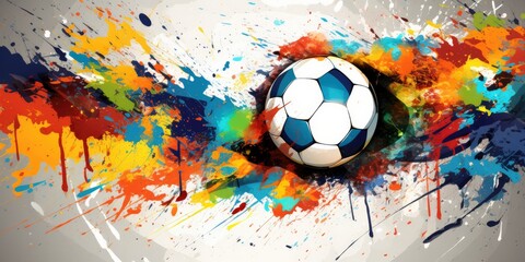 Vibrant and Energetic Design" - This captivating illustration showcases an abstract background, where a soccer ball takes center stage,  Football Soccer Generative Ai Digital Illustration