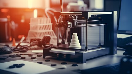 Rapid Prototyping concept. The accelerated process of creating scale models or assemblies using 3D printing and CAD designs. Efficiency in modern design and manufacturing processes. Generative AI