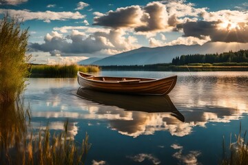 Obraz premium boat on the lake generated ai